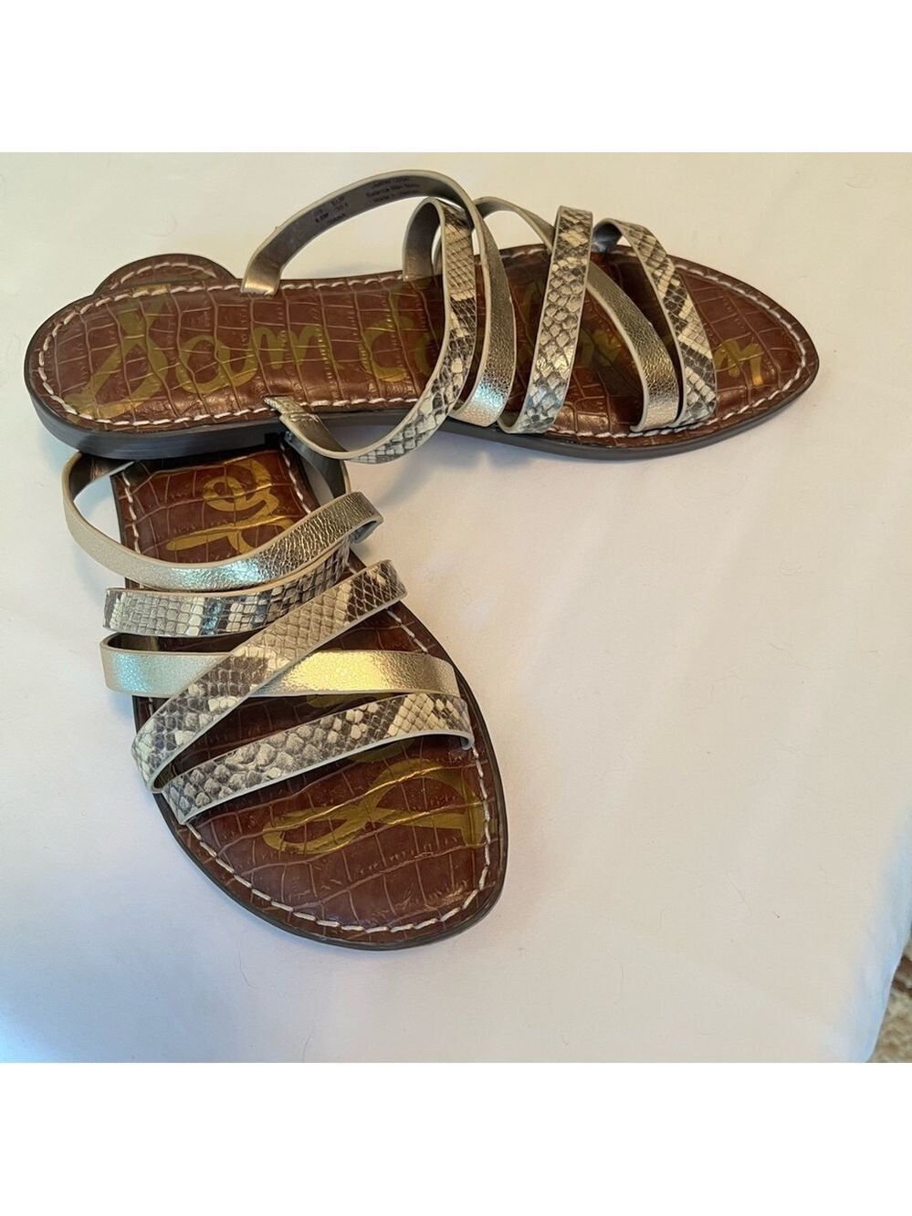 Sam Edelman Gold Metallic Snake Print Strappy Sandals
